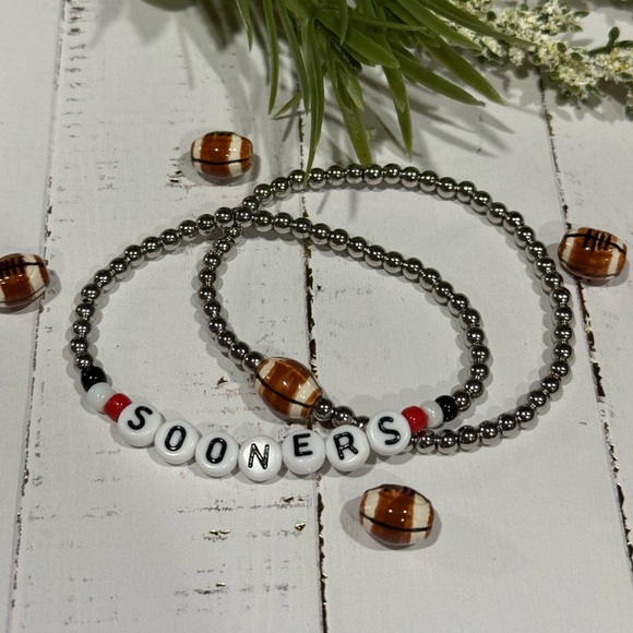 Silver Plated OU Sooners Football Bracelet - Picture 1 of 5